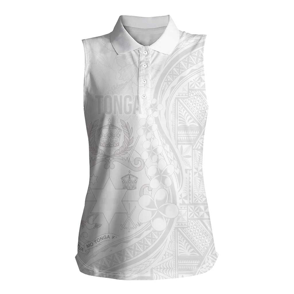 Tonga Faka Sepitema Women Sleeveless Polo Shirt Ngatu Pattern with Plumeria and Hibiscus