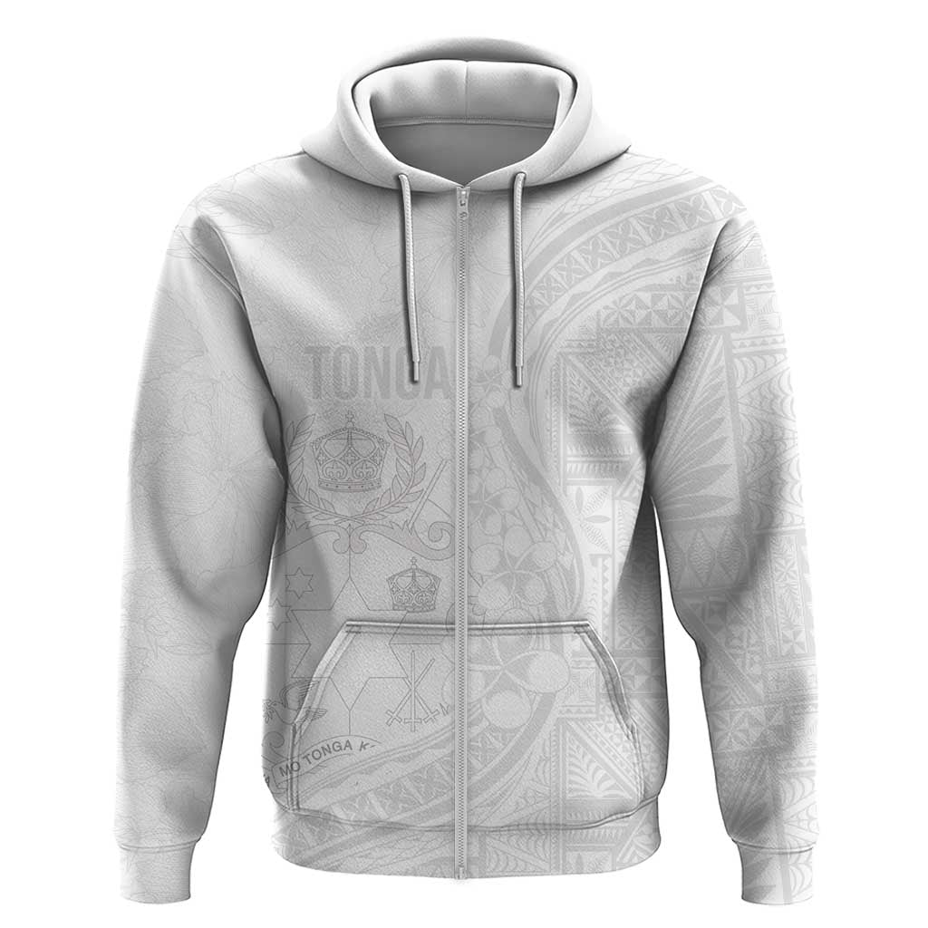 Tonga Faka Sepitema Zip Hoodie Ngatu Pattern with Plumeria and Hibiscus