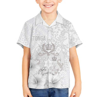 Tonga Faka Sepitema Family Matching Long Sleeve Bodycon Dress and Hawaiian Shirt Ngatu and Floral Pattern with Blooming Hibiscus LT03 Son's Shirt White - Polynesian Pride