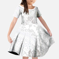 Tonga Faka Sepitema Family Matching Mermaid Dress and Hawaiian Shirt Ngatu and Floral Pattern with Blooming Hibiscus LT03 Daughter's Dress White - Polynesian Pride