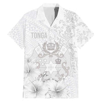 Tonga Faka Sepitema Family Matching Mermaid Dress and Hawaiian Shirt Ngatu and Floral Pattern with Blooming Hibiscus LT03 Dad's Shirt - Short Sleeve White - Polynesian Pride