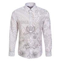 Tonga Faka Sepitema Family Matching Mermaid Dress and Hawaiian Shirt Ngatu and Floral Pattern with Blooming Hibiscus LT03 Dad's Shirt - Long Sleeve White - Polynesian Pride
