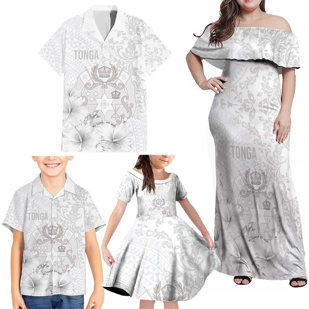 Tonga Faka Sepitema Family Matching Off Shoulder Maxi Dress and Hawaiian Shirt Ngatu and Floral Pattern with Blooming Hibiscus