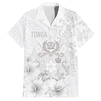 Tonga Faka Sepitema Family Matching Puletasi and Hawaiian Shirt Ngatu and Floral Pattern with Blooming Hibiscus LT03 Dad's Shirt - Short Sleeve White - Polynesian Pride