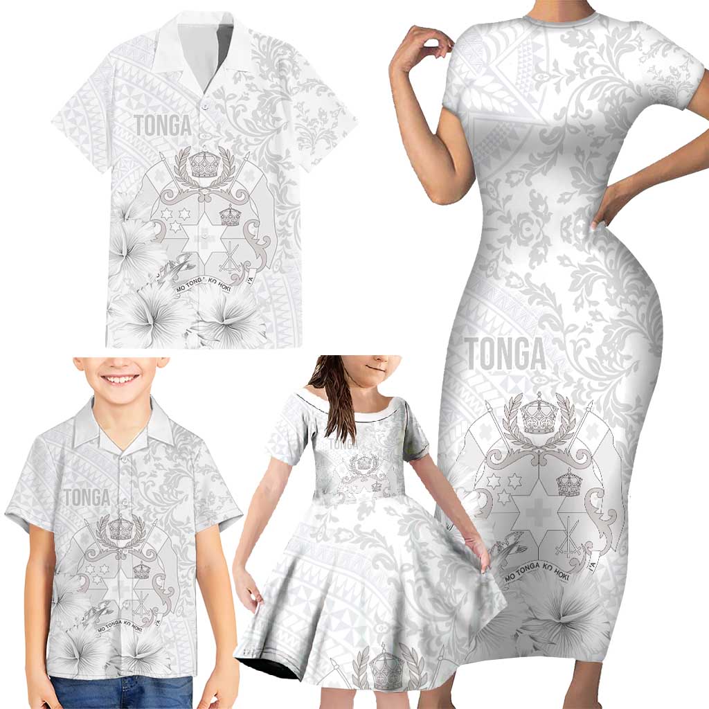 Tonga Faka Sepitema Family Matching Short Sleeve Bodycon Dress and Hawaiian Shirt Ngatu and Floral Pattern with Blooming Hibiscus