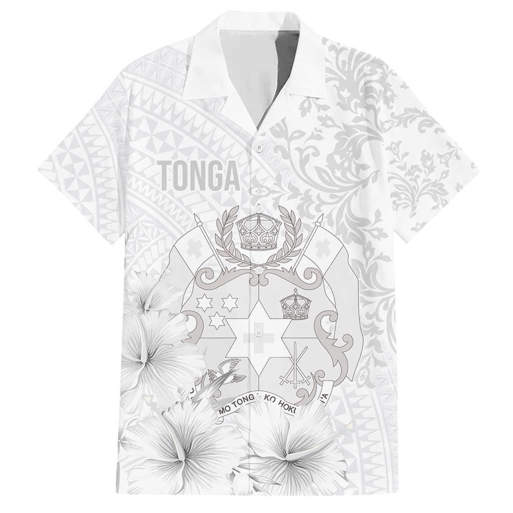 Tonga Faka Sepitema Family Matching Short Sleeve Bodycon Dress and Hawaiian Shirt Ngatu and Floral Pattern with Blooming Hibiscus LT03 Dad's Shirt - Short Sleeve White - Polynesian Pride