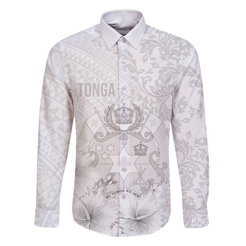 Tonga Faka Sepitema Family Matching Short Sleeve Bodycon Dress and Hawaiian Shirt Ngatu and Floral Pattern with Blooming Hibiscus LT03 Dad's Shirt - Long Sleeve White - Polynesian Pride