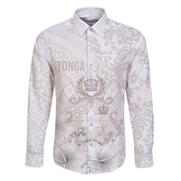 Tonga Faka Sepitema Family Matching Short Sleeve Bodycon Dress and Hawaiian Shirt Ngatu and Floral Pattern with Blooming Hibiscus LT03 Dad's Shirt - Long Sleeve White - Polynesian Pride