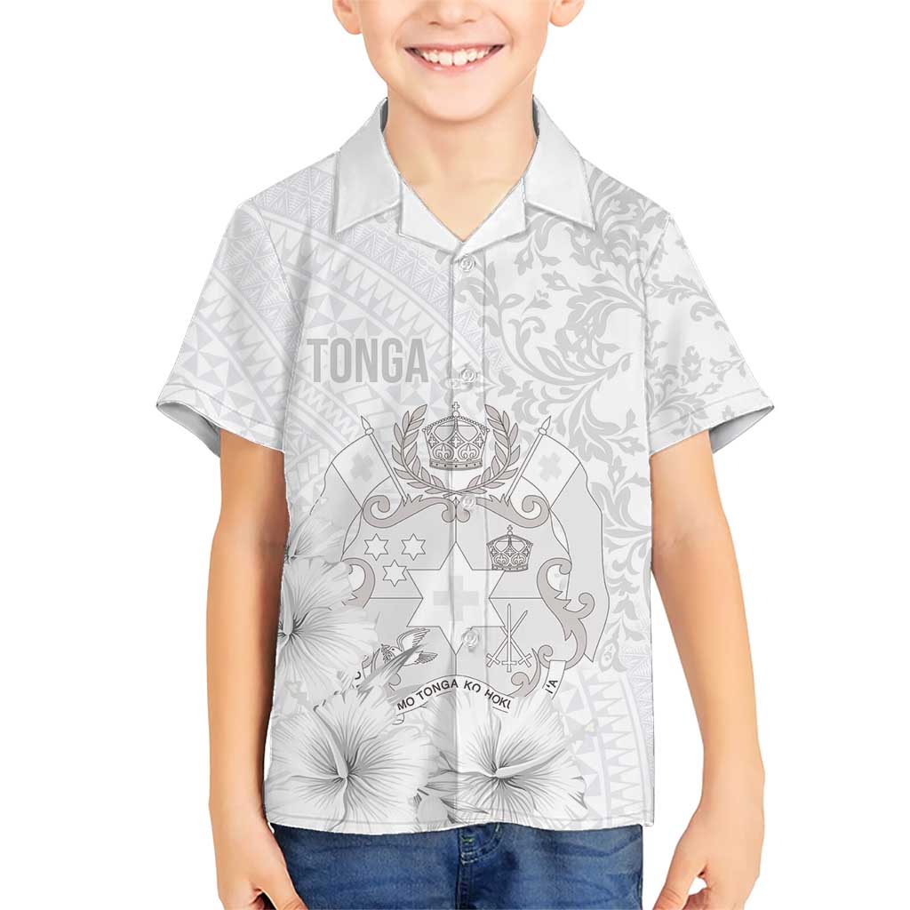 Tonga Faka Sepitema Family Matching Short Sleeve Bodycon Dress and Hawaiian Shirt Ngatu and Floral Pattern with Blooming Hibiscus LT03 Son's Shirt White - Polynesian Pride