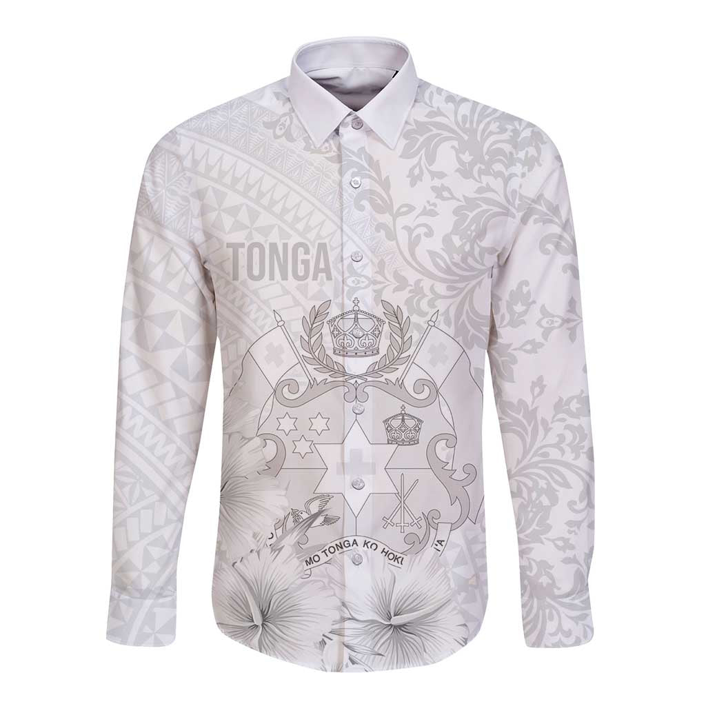 Tonga Faka Sepitema Long Sleeve Button Shirt Ngatu and Floral Pattern with Blooming Hibiscus