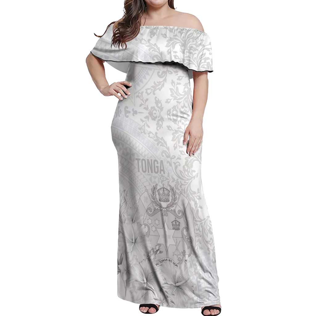 Tonga Faka Sepitema Off Shoulder Maxi Dress Ngatu and Floral Pattern with Blooming Hibiscus