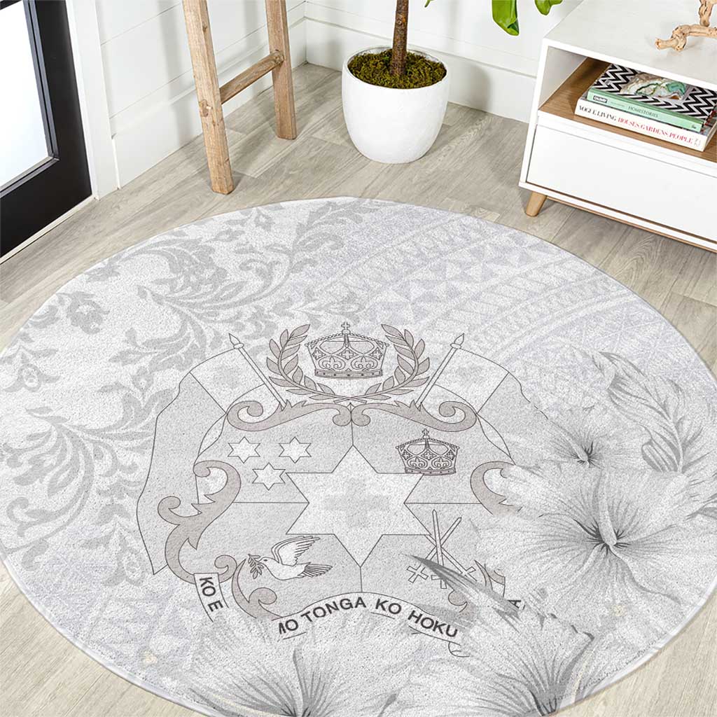 Tonga Faka Sepitema Round Carpet Ngatu and Floral Pattern with Blooming Hibiscus