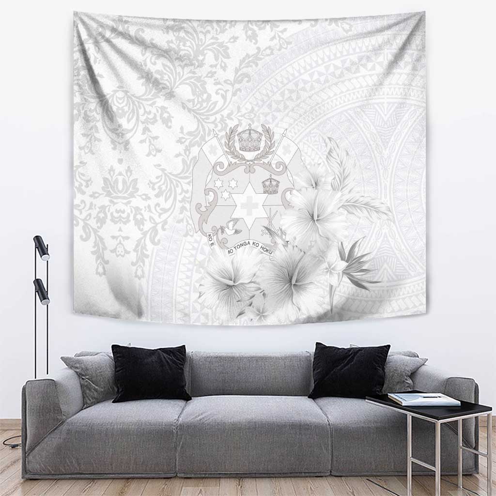 Tonga Faka Sepitema Tapestry Ngatu and Floral Pattern with Blooming Hibiscus