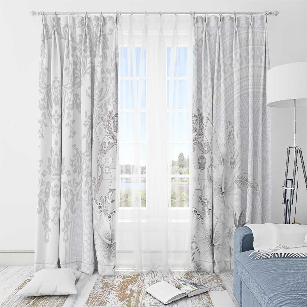 Tonga Faka Sepitema Window Curtain Ngatu and Floral Pattern with Blooming Hibiscus