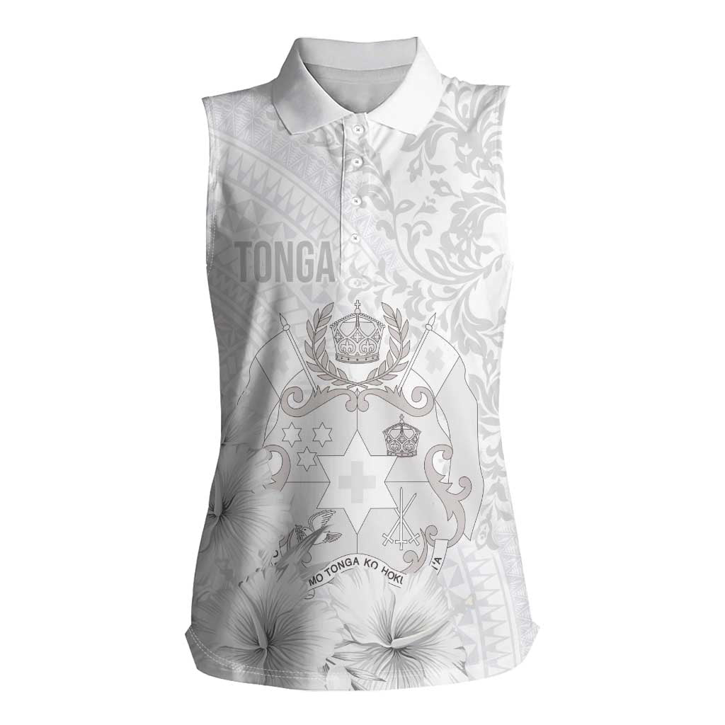 Tonga Faka Sepitema Women Sleeveless Polo Shirt Ngatu and Floral Pattern with Blooming Hibiscus