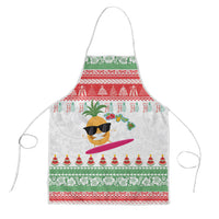 Hawaiian Mele Kalikimaka Apron Funny Pineapple Surfing with Map Christmas Stripe Elements LT03 Multicolor - Polynesian Pride