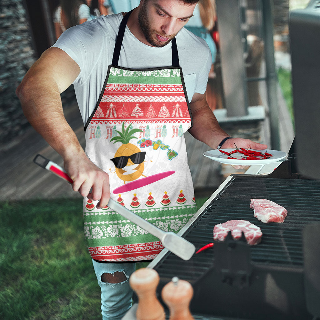 Hawaiian Mele Kalikimaka Apron Funny Pineapple Surfing with Map Christmas Stripe Elements LT03 - Polynesian Pride