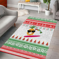 Hawaiian Mele Kalikimaka Area Rug Funny Pineapple Surfing with Map Christmas Stripe Elements LT03 - Polynesian Pride
