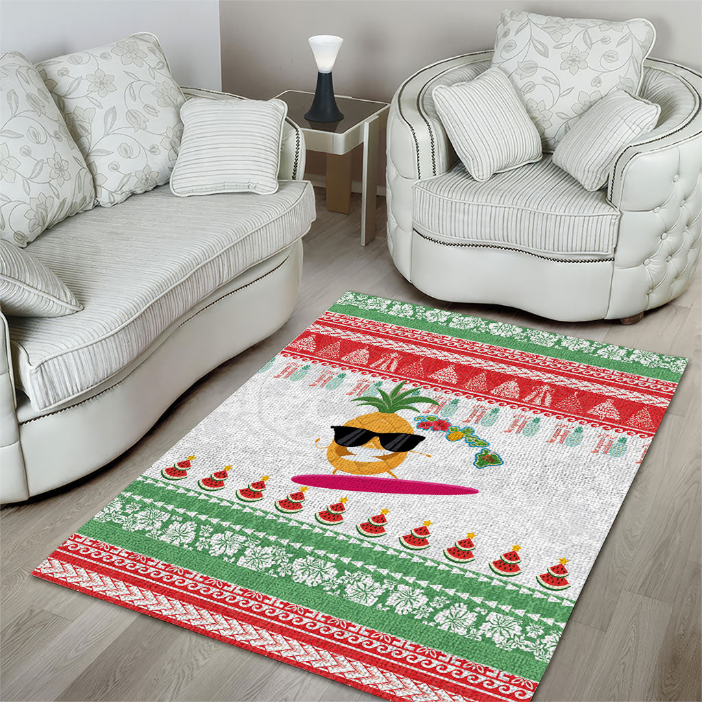 Hawaiian Mele Kalikimaka Area Rug Funny Pineapple Surfing with Map Christmas Stripe Elements LT03 - Polynesian Pride