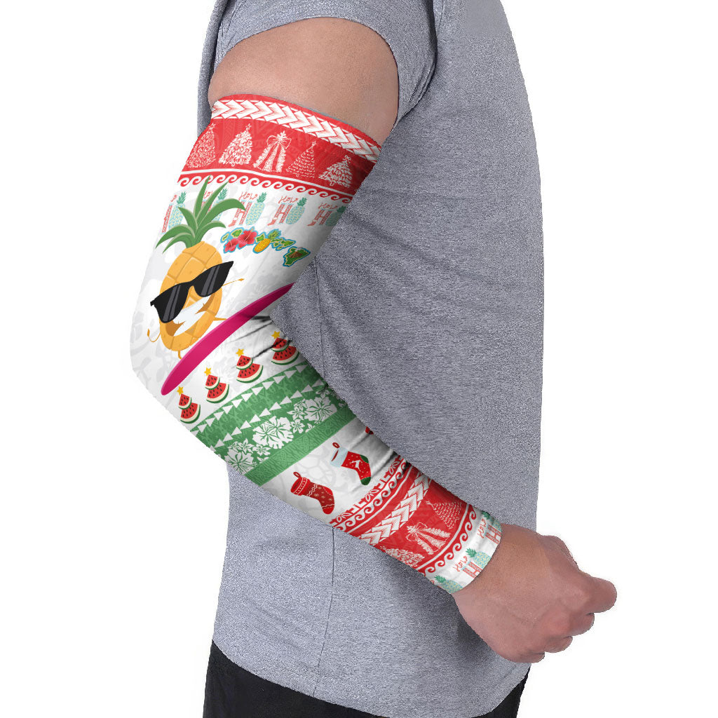 Hawaiian Mele Kalikimaka Arm Sleeves Funny Pineapple Surfing with Map Christmas Stripe Elements LT03 - Polynesian Pride