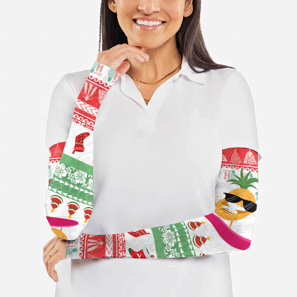 Hawaiian Mele Kalikimaka Arm Sleeves Funny Pineapple Surfing with Map Christmas Stripe Elements LT03 - Polynesian Pride