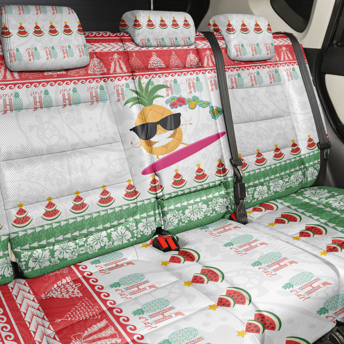 Hawaiian Mele Kalikimaka Back Car Seat Cover Funny Pineapple Surfing with Map Christmas Stripe Elements LT03 - Polynesian Pride