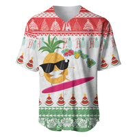Hawaiian Mele Kalikimaka Baseball Jersey Funny Pineapple Surfing with Map Christmas Stripe Elements LT03 Multicolor - Polynesian Pride