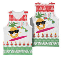 Hawaiian Mele Kalikimaka Basketball Jersey Funny Pineapple Surfing with Map Christmas Stripe Elements LT03 - Polynesian Pride