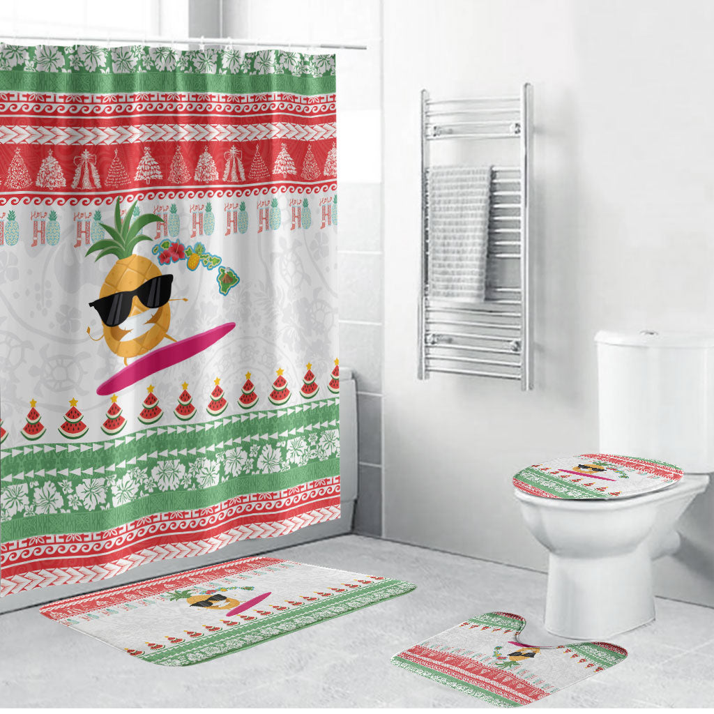 Hawaiian Mele Kalikimaka Bathroom Set Funny Pineapple Surfing with Map Christmas Stripe Elements LT03 Bathroom Set (4 pcs) Multicolor - Polynesian Pride