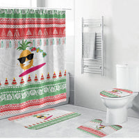Hawaiian Mele Kalikimaka Bathroom Set Funny Pineapple Surfing with Map Christmas Stripe Elements LT03 Bathroom Set (4 pcs) Multicolor - Polynesian Pride