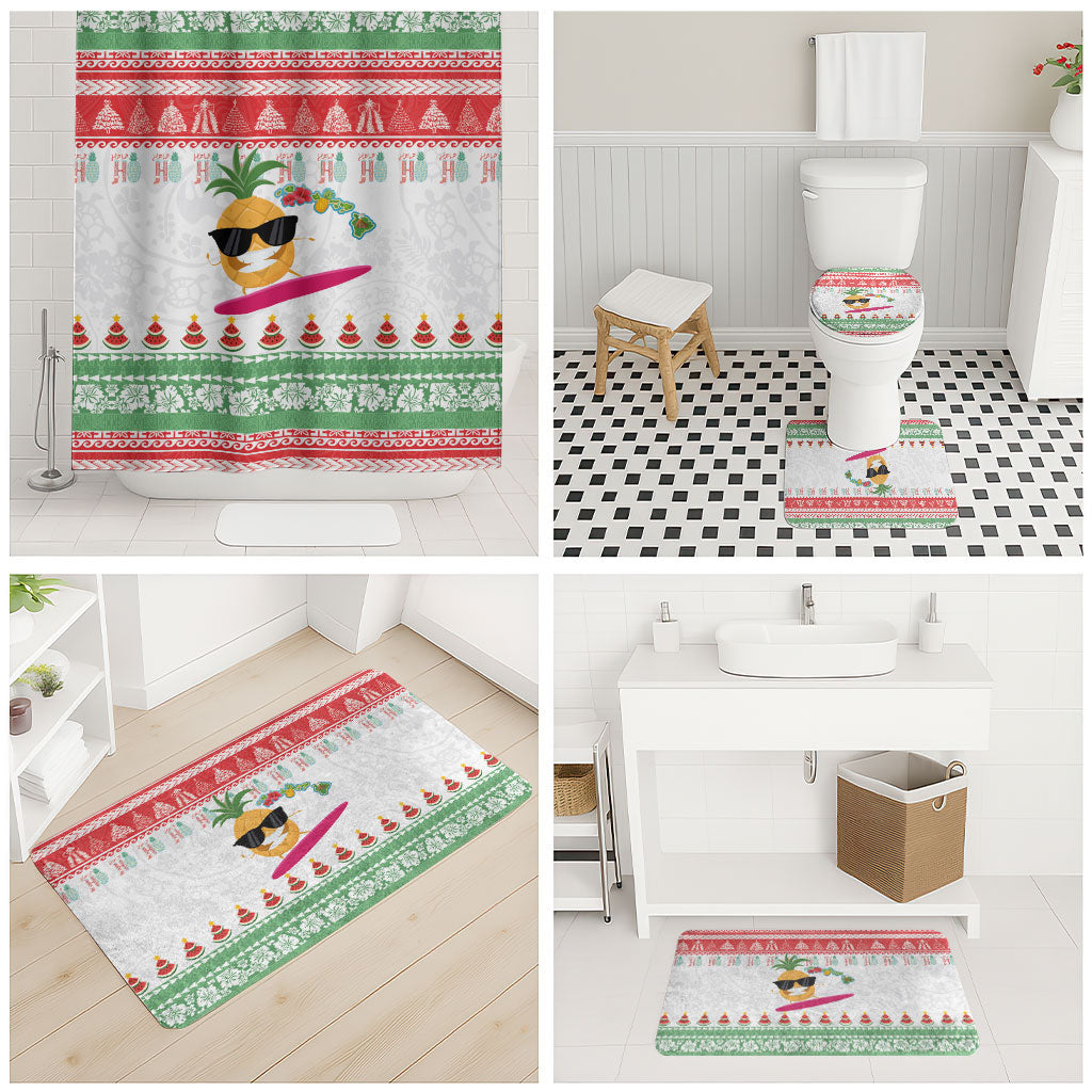 Hawaiian Mele Kalikimaka Bathroom Set Funny Pineapple Surfing with Map Christmas Stripe Elements LT03 - Polynesian Pride