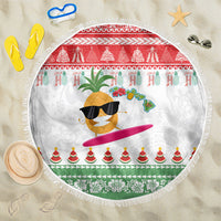 Hawaiian Mele Kalikimaka Beach Blanket Funny Pineapple Surfing with Map Christmas Stripe Elements LT03 One Size 150cm Multicolor - Polynesian Pride