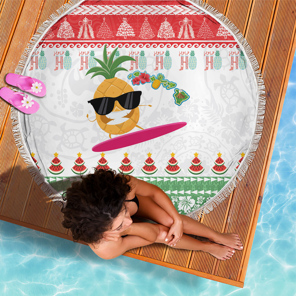Hawaiian Mele Kalikimaka Beach Blanket Funny Pineapple Surfing with Map Christmas Stripe Elements LT03 - Polynesian Pride