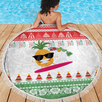 Hawaiian Mele Kalikimaka Beach Blanket Funny Pineapple Surfing with Map Christmas Stripe Elements LT03 - Polynesian Pride