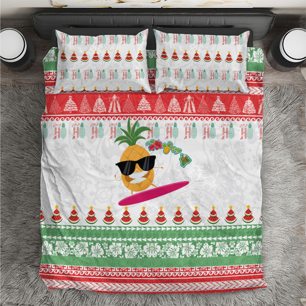 Hawaiian Mele Kalikimaka Bedding Set Funny Pineapple Surfing with Map Christmas Stripe Elements LT03 Multicolor - Polynesian Pride