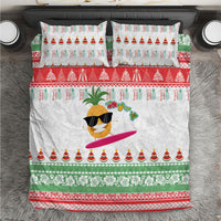 Hawaiian Mele Kalikimaka Bedding Set Funny Pineapple Surfing with Map Christmas Stripe Elements LT03 Multicolor - Polynesian Pride