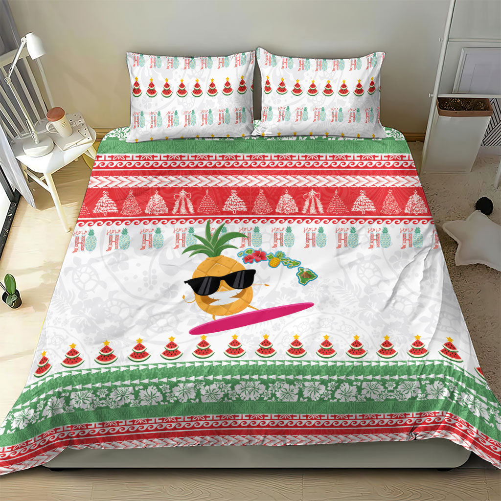 Hawaiian Mele Kalikimaka Bedding Set Funny Pineapple Surfing with Map Christmas Stripe Elements LT03 - Polynesian Pride