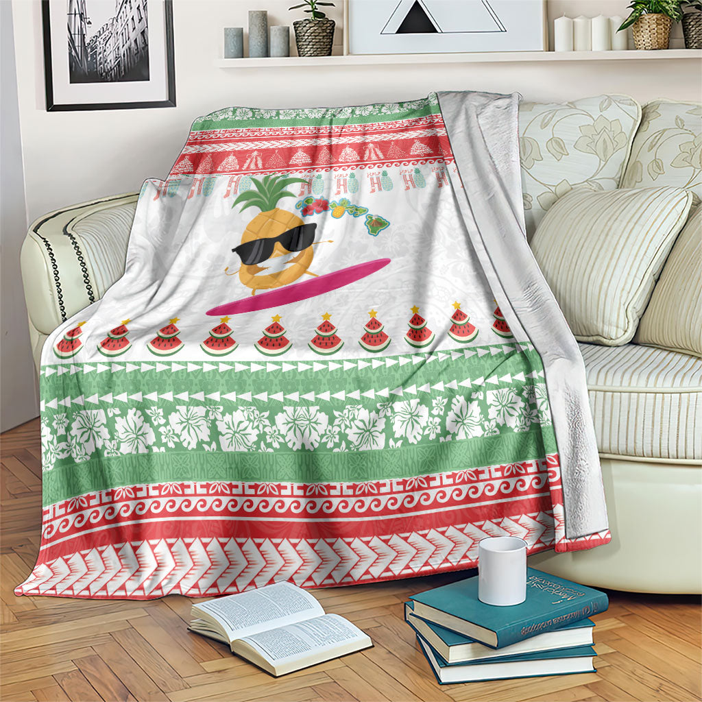 Hawaiian Mele Kalikimaka Blanket Funny Pineapple Surfing with Map Christmas Stripe Elements LT03 Multicolor - Polynesian Pride