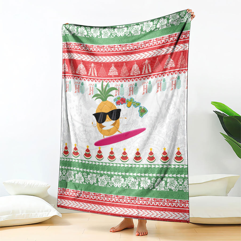 Hawaiian Mele Kalikimaka Blanket Funny Pineapple Surfing with Map Christmas Stripe Elements LT03 - Polynesian Pride