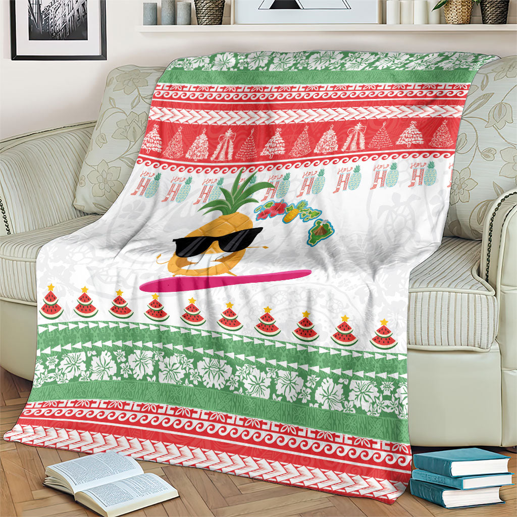 Hawaiian Mele Kalikimaka Blanket Funny Pineapple Surfing with Map Christmas Stripe Elements LT03 - Polynesian Pride