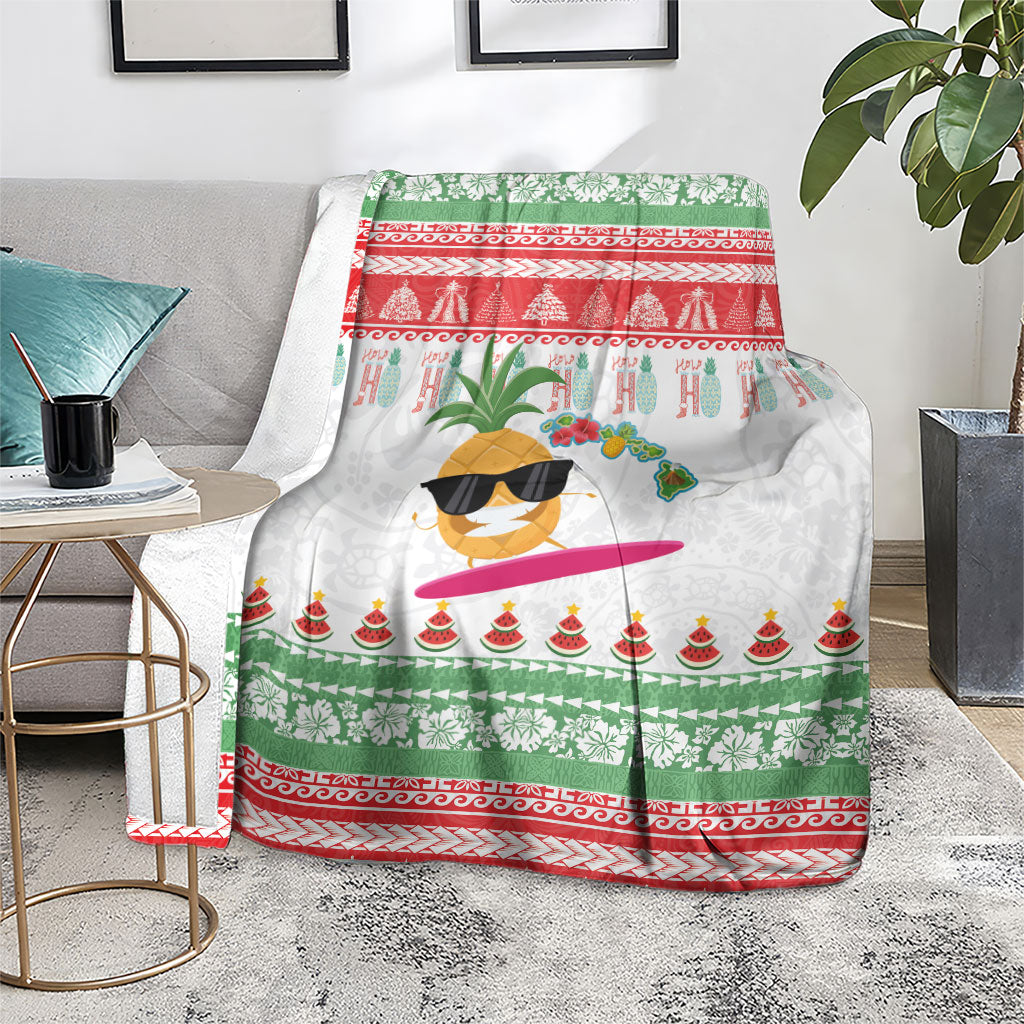Hawaiian Mele Kalikimaka Blanket Funny Pineapple Surfing with Map Christmas Stripe Elements LT03 - Polynesian Pride