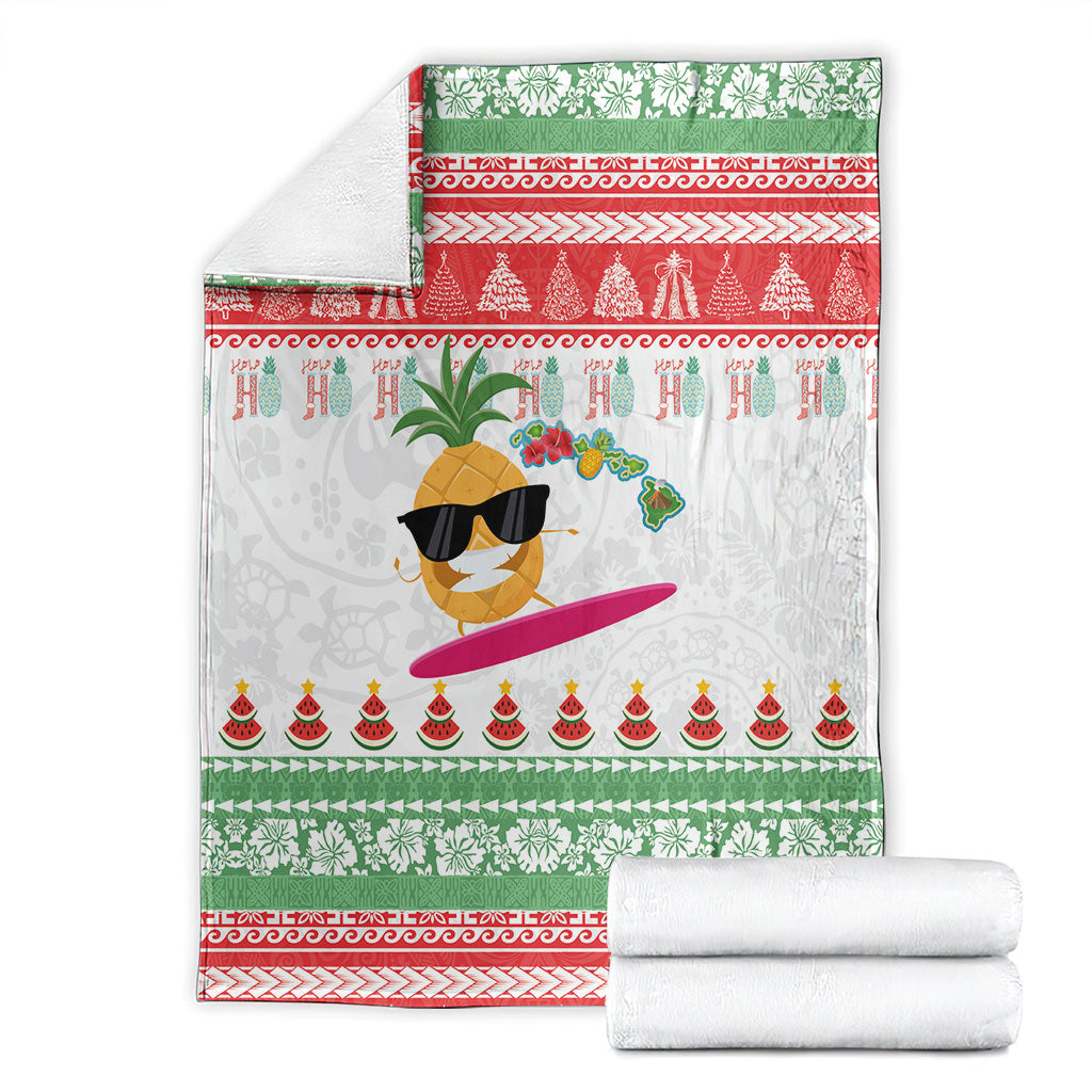 Hawaiian Mele Kalikimaka Blanket Funny Pineapple Surfing with Map Christmas Stripe Elements LT03 - Polynesian Pride