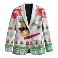 Hawaiian Mele Kalikimaka Blazer Funny Pineapple Surfing with Map Christmas Stripe Elements LT03 Unisex Multicolor - Polynesian Pride
