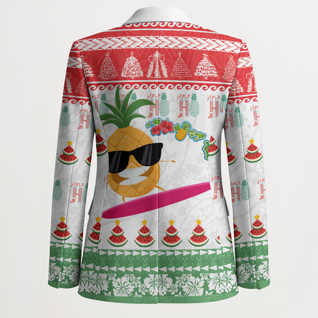 Hawaiian Mele Kalikimaka Blazer Funny Pineapple Surfing with Map Christmas Stripe Elements LT03 - Polynesian Pride
