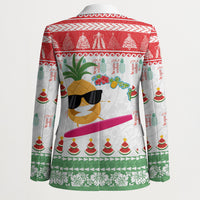 Hawaiian Mele Kalikimaka Blazer Funny Pineapple Surfing with Map Christmas Stripe Elements LT03 - Polynesian Pride
