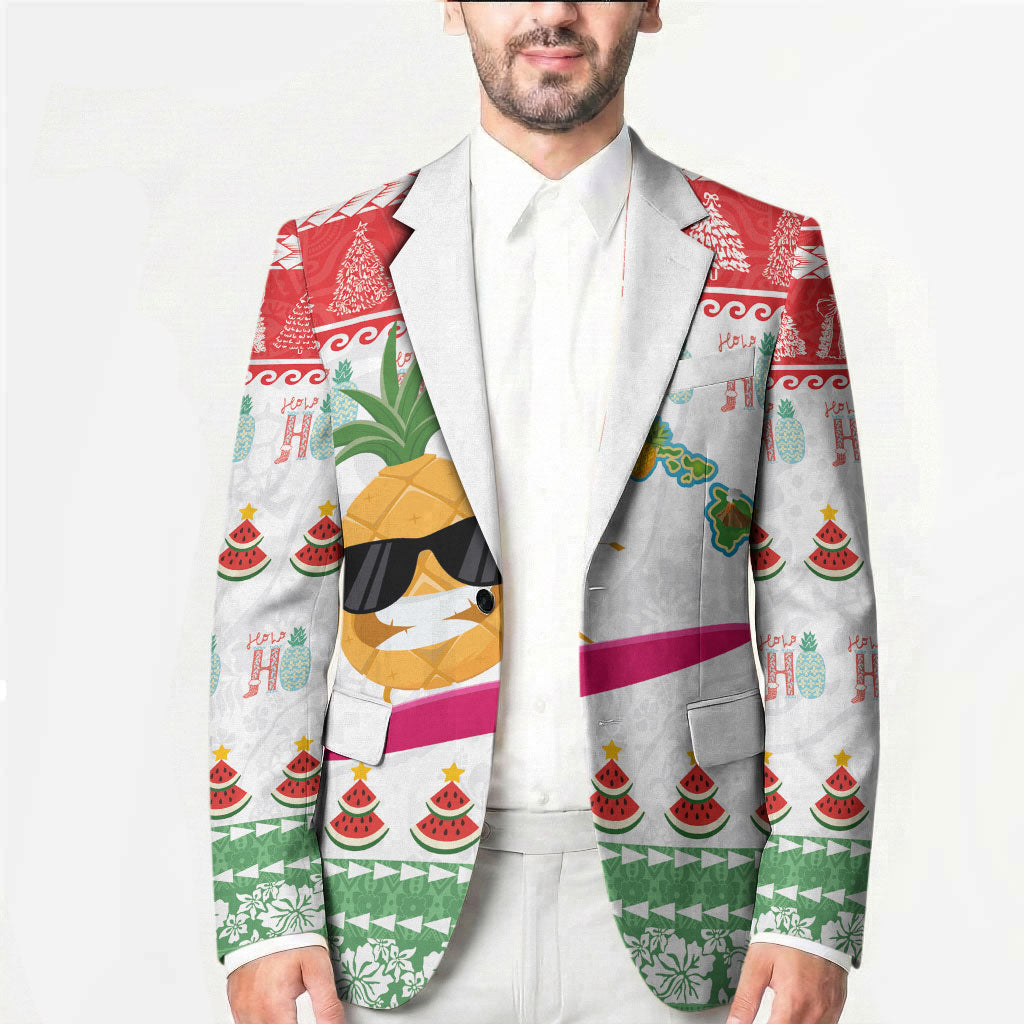 Hawaiian Mele Kalikimaka Blazer Funny Pineapple Surfing with Map Christmas Stripe Elements LT03 - Polynesian Pride