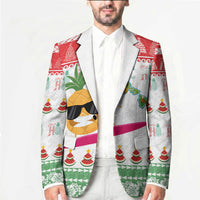 Hawaiian Mele Kalikimaka Blazer Funny Pineapple Surfing with Map Christmas Stripe Elements LT03 - Polynesian Pride