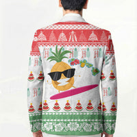 Hawaiian Mele Kalikimaka Blazer Funny Pineapple Surfing with Map Christmas Stripe Elements LT03 - Polynesian Pride