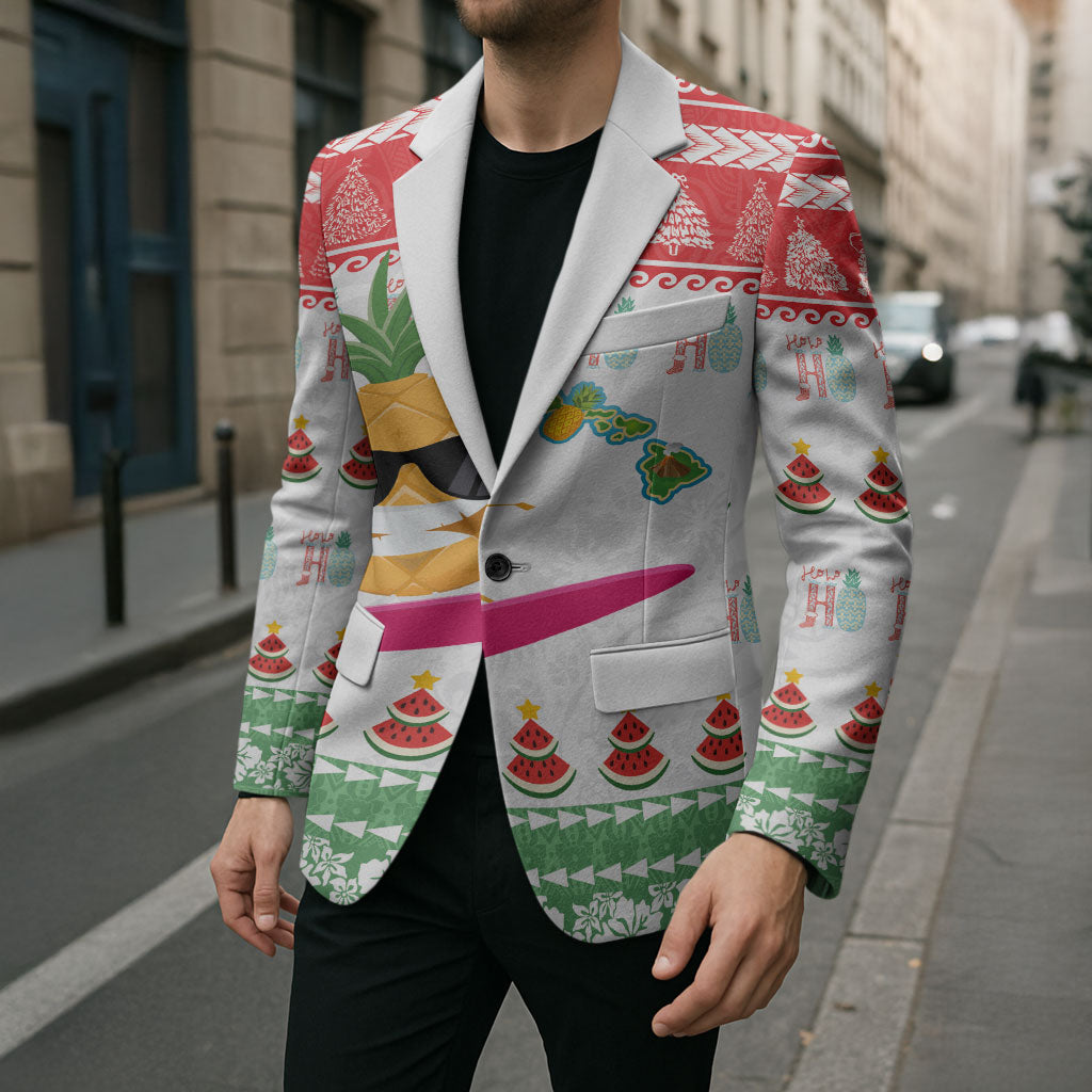 Hawaiian Mele Kalikimaka Blazer Funny Pineapple Surfing with Map Christmas Stripe Elements LT03 - Polynesian Pride
