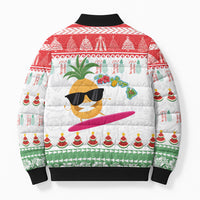 Hawaiian Mele Kalikimaka Bomber Puffer Jacket Funny Pineapple Surfing with Map Christmas Stripe Elements LT03 - Polynesian Pride
